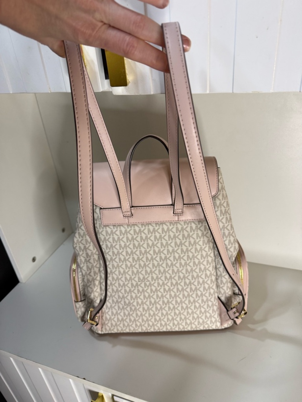 Michael Kors Blush Pink Logo Backpack with Gold Chain Large - Picture 3 of 14